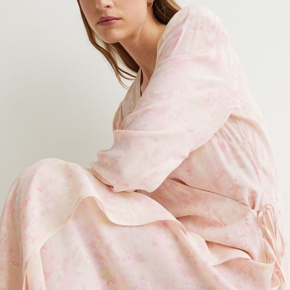H&M US M Tie Dye Pink Wrap Dress Long Sleeve